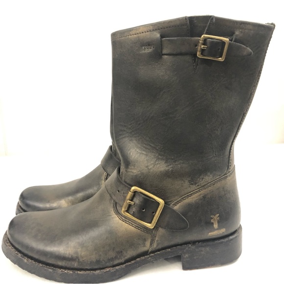 FRYE/COACH Sz 9 Antique Finish Leather Engineer Boots - Picture 5 of 16